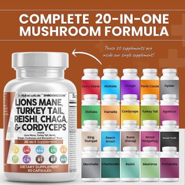 Clean Nutraceuticals Clean Nutraceuticals Lions Mane 20in1 Mushroom Supplement with Turkey Tail Reishi Cordyceps Chaga Maitake Meshima Poria Cocos Shiitake Oyster Porcini Enoki - 3Pack