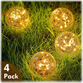 Honoson Garden Solar Lights Outdoor Globe Light Cracked Glass Ball Yard Decor Waterproof Warm White Led Solar Light Decorative Solar Ball Garden Decor for Backyard Lawn Ornament (4, 3.9 Inch)
