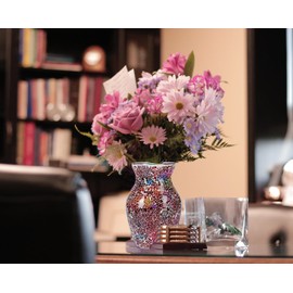 ZHIPINHUI 8" H Red Mosaic Glass Vase,Decor Home Modern Midsize Mosaic Flower Vase for Bedroom Livingroom Kitchen Office Wedding,Unique Gift