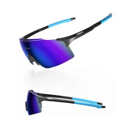 WGKVP Sports Sunglasses Photochromic Lenses, UV400 Protection, for Running and Outdoor Activities, Blue Black