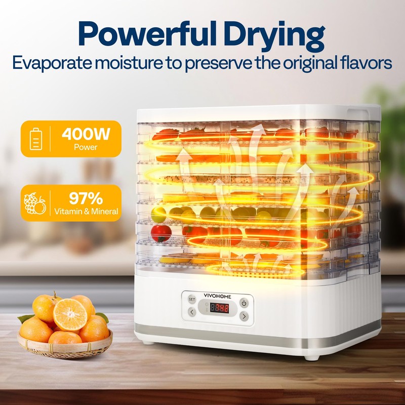 VIVOHOME Electric 8 Trays Food Dehydrator, 400W Hydrator Machine with