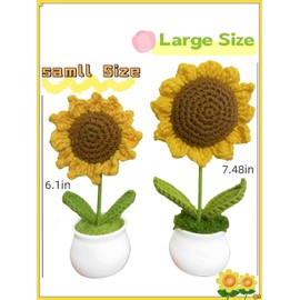 VerveWider Crochet Flowers Artifical Sunflower Decor, Small Potted Artificial Plant for Table, Desk, Home & Office Indoor Decoration (Yellow, Large)