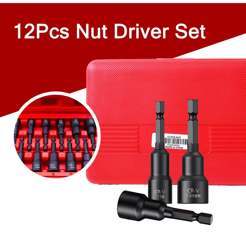 PANOVOS 12Pcs Magnetic Nut Driver Set,Impact Power Hex Nut Driver