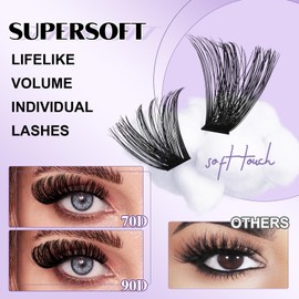 Lash Clusters 70D+90D Individual Lashes 280PCS Eyelash Clusters Supersoft D Curl False Eyelashes 10-18 Mixed Eyelash Extension Wispy Volume Cluster Lashes DIY at Home(70+90D-10-18mm)