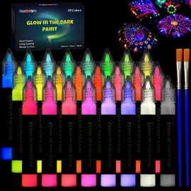 FansArriche Glow in the Dark Paint, 24 Colors x 20 ml Fabric Paint for Clothes, Canvas, Glasses, Rocks, Party Favors, 3D Neon Acrylic Paint for Easter, Halloween, Christmas Decorations
