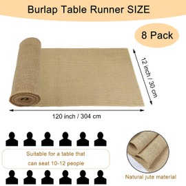 Wlirantim 8 Pack 12 x 120 Inch Burlap Table Runners, Natural Rustic Jute Table Runner Bulk for Western Wedding Table Decorations,Farmhouse Style Party,Thanksgiving,Kitchen Coffee Table Decor Cover