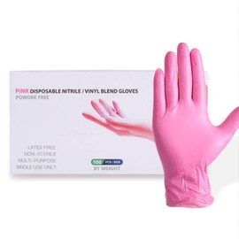 YUYTE Guantes de Nitrilo Rosa, 100 piezas Guante de Nitrilo, Guante Desechable de Grado Alimenticio Sin Polvo, Guante de Limpieza de Nitrilo de Goma de PVC (M)