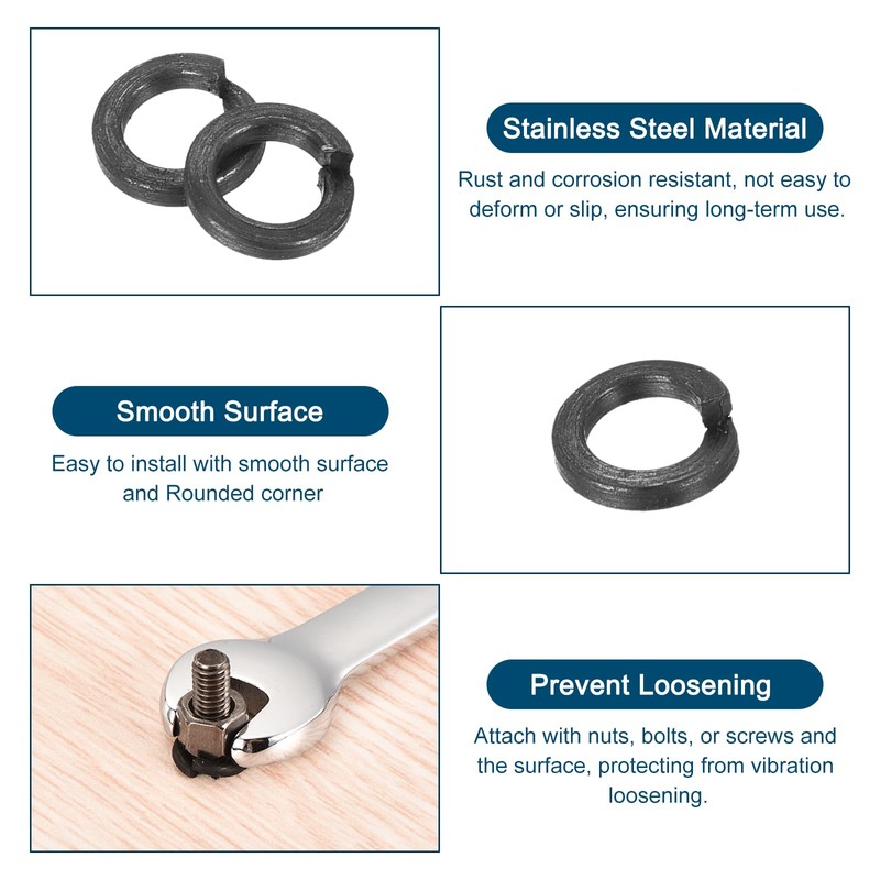 uxcell M3 Split Lock Washer, 300Pcs Carbon Steel Spring Lock