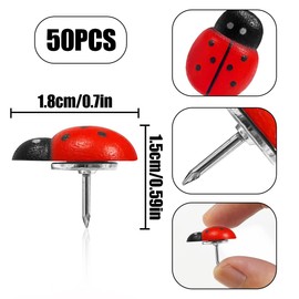 HAIKING Decorative Push Pins, 50 PCS Ladybug Drawing Pins for Photos Wall, Maps, Bulletin Board, Whiteboard, Office or Home (15 * 18mm/0.59 * 0.7in)
