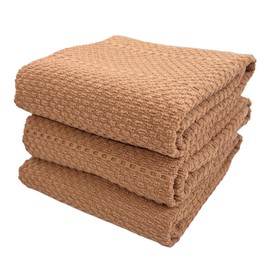 Beige Clay Peach Blush Tan Pink Kitchen Hand Dish Towels: Oversized 28" x 18",100% Cotton Cloth Soft Cleaning Drying Absorbent Textured Design, Set of 3 Multipurpose for Everyday Use (Sandstone)