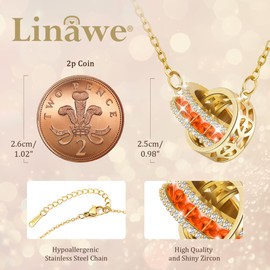 Linawe Orange Moissanite Imitation Diamond Crystal Gold Interlocking Circle Necklace for Women, Birthstone Rhinestone Cubic Zirconia Pendant Stainless Steel Chain Necklaces Hypoallergenic
