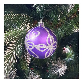 Quality SET OF 9 - PURPLE/SILVER Glitter Pattern - Matt/Shiny Shatterproof Christmas Tree Baubles - 6cm