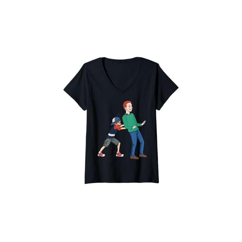 Womens Cartoon Characters Playing Fun Illustration For Kids V-Neck T-Shirt