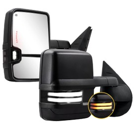 Towing Mirrors Switchback Dynamic Turn Light for 2007-2013 Chevy Silverado Suburban Tahoe GMC Sierra Yukon with Running Lights Power Glass Backup Lamp Heated Set (Black-Dynamic Signal Light)