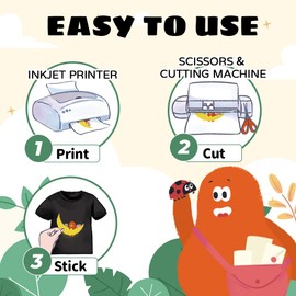 TranSmile NO-Heat + Heat Transfer Paper for Inkjet Printer (10+10 Sheets, 8.5x11", Dark), No Iron + Iron on Transfers for Dark Fabric, Printable Heatless +Heat Transfer Vinyl for T Shirts