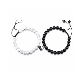 Magnetic Couples Bracelets for Women Men Magnetic Heart Matching Bracelets Mutual Attraction Relationship Friendship Stretch Bracelet (style 4-black heart)
