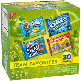 Nabisco Team Favorites Variety Pack, OREO Mini, CHIPS AHOY! Mini, Teddy Grahams Honey & Barnum's Animal Crackers, 30 Snack Packs