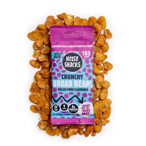 Noisy Snacks - Pulled Pork Crunchy Broad Beans, Extra Bold Flavour, Hint of Salt & Spicy, Healthy Low-Calorie Snack, High Protein and Fibre, Vegan, Gluten Free, Palm Oil Free 10 x 25g Recyclable