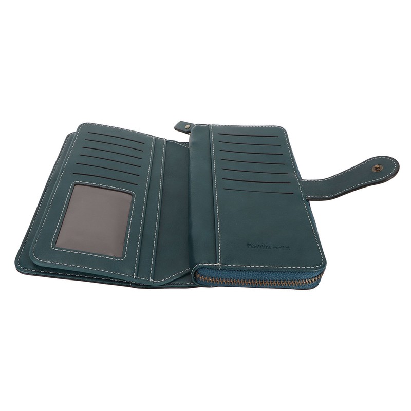 RFID Blocking Leather Wallet Large Capacity Double Snap Button Women