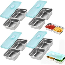 Chicorange Stainless Steel Snack Containers，Stainless Steel Double Compartment Snack Containers with Lids, Reusable Condiment Container-Dishwasher Safe,Travel & Outdoor Camping Food Storage (4)