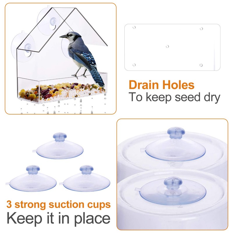 Window Bird Feeder Clear Window Hanging Bird Feeder with Suction