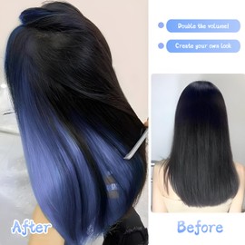 DBAILY Clip in Hair Strands, Clip-In Extensions, Hair Accessories Women, Wig Blue, Hair Strands for 50 cm, 60 g, Grey Blue