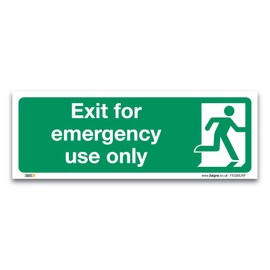 Exit for emergency use only Sign, 1mm Rigid Plastic 42x15cm, British Standard Fire Safety