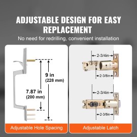 Adjustable Hole Space Reversible Entry Handle Set Square Front Door Handle with Single Cylinder Deadbolt Brass & Zinc MaterialDefault: Default