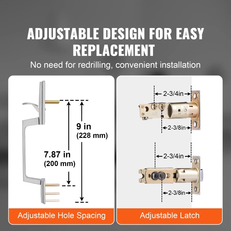 Adjustable Hole Space Reversible Entry Handle Set Square Front Door