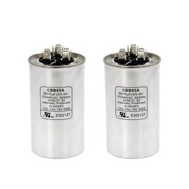 Powswopx 2 Pack 50+5uF ±6% 50/5 MFD 370/440 VAC CBB65 Dual Run Circular Round Start Capacitor for Condenser Straight Cool or Heat Pump Air Conditioner, AC Motor Run, Fan Start