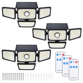 M METERXITY 3-Pack Solar Flood Lights Outdoor, 283 LED 6500K 270° Illumination Solar Motion Light Outdoor IP65 Waterproof, 4 Adjustable Heads, 3 Modes with Remote Control for Outside/Patio