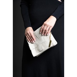 Premium Italian Leather Handmade in Florence, Italy. Suede Crossbody Bag for Women with a Detachable Chain Strap. Mariale Collection Made in Italy (Beige)