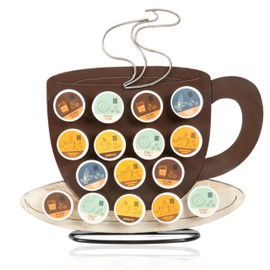 Made Easy Kit Front Facing Countertop Coffee Pods Holder - Compatible with K-Cups Practical meets Whimsical - Coffee Bar Decor for Home Café Kitchen Nook (Brown Coffee Cup)