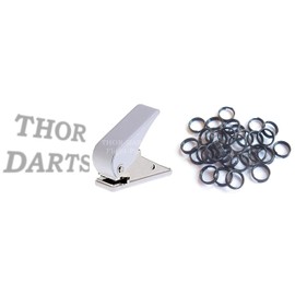 Thor Flight Hole Punch + 100 Black Spring Washers, Dart Flight Puncher, Hole Punch for Dart Flights Plus Spring Rings Made of Nickel-Plated Stainless Steel (Hole Punch White + 100 Black Spring Rings