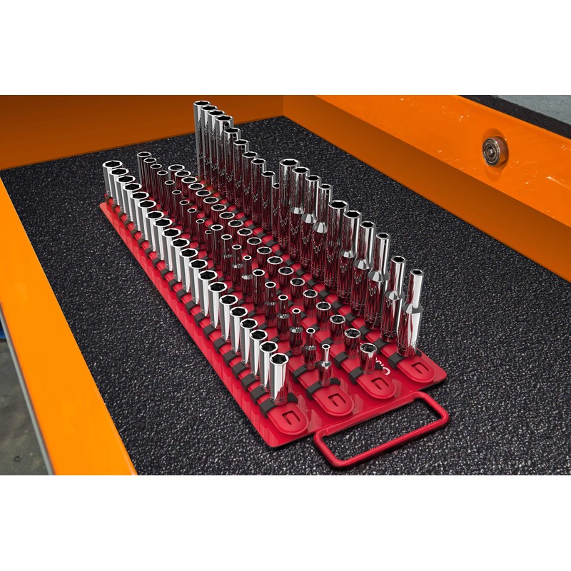 Olsa Tools Socket Organizer Tray - Portable Red Rail with
