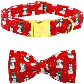 Lionheart glory Christmas Dog Collar, Red Dog Bow Collar penguin Adjustable Soft and Comfortable Bowtie Collars for Small Dogs Girl or Boy Pet Gift Fall Collar Dog Bow