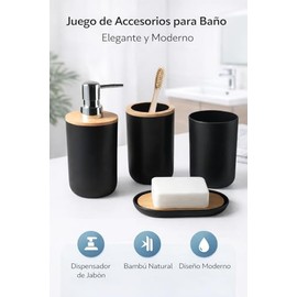 Juego De Accesorios De Baño, Accesorios para Bano Kit De Accesorios para Baño, Juego De Baño Elegante Moderno Dispensador De Jabón Jabonera Vaso