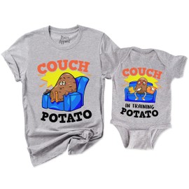Couch Potato Couch in Training Matching Dad and Me Father and Kids Baby Bodysuit Athletic Heather