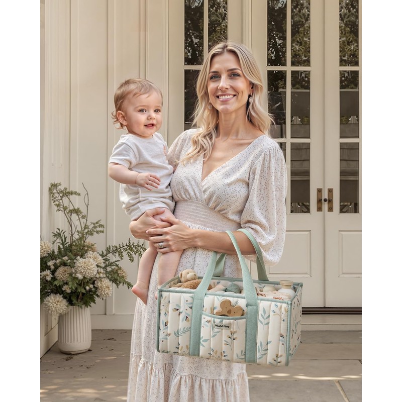Blissful Diary Leaf Diaper Caddy Organizer, Stylish Nursery Storage Basket,