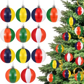 Lunmon 24 Pcs 2.36 Inch Beach Ball Ornaments for Tree Summer Beach Ball Decoration Shatterproof Hanging Plastic Rainbow Stripe Ornaments for Hawaiian Party Tropical Decorative Supplies