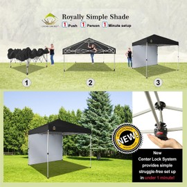 CROWN SHADES 8x8 Pop Up Canopy with 1 Side Wall - Beach Tent with One Push Setup - Outdoor Sun Shade for Events, Parties, Camping - Gazebo with STO-N-Go Cover Bag (Black)