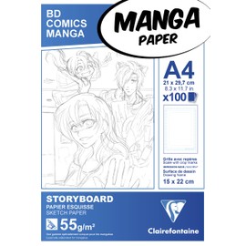 Clairefontaine 94037C Manga Block Storyboard (Ideal for Manga and Multi-Techniques, DIN A4, 21 x 29.7 cm, 100 Sheets, 55 g, with Simple Grid) White