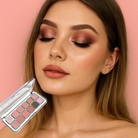 12-Color Pink Eyeshadow Palette for Women with Matte Shimmer Glitter Finishes, Long Lasting and Blendable Creamy Powder Eye Shadow, Highly Pigmented for Daily Looks