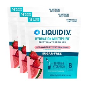 Liquid I.V.  Multiplicador de Hidratación Sin Azúcar  Fresa y Sandía  Mezcla para Bebida con Electrolitos en Polvo  Paquete de 3 (42 Porciones)       