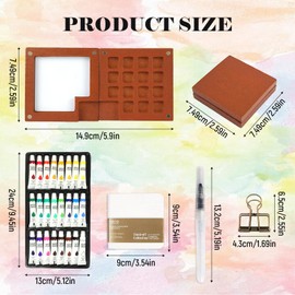 Mini Wooden Watercolor Pain Kit, Compact Travel Painting Set with 2 Mini Palettes, 24-Color Paints, 3 Watercolor Brushes & Pocket Sketchbook, Portable Art Supplies for Beginners & Artists
