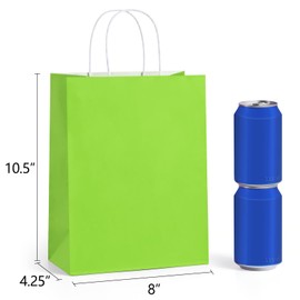 BagDream 100Pcs Green Gift Bags 8x4.25x10.5 Inch Medium Kraft Paper Gift Bags with Handles Bulk, Birthday Wedding Baby Shower Party Favor Retail Recyclable Paper Sacks