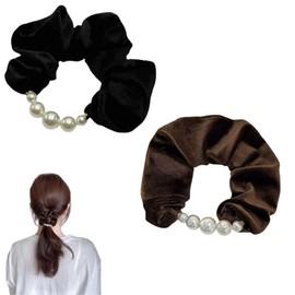 Loopunk Hair Rubber Pearl Scrunchie Set of 2 Rubber Non-Tracing Hair Elastic Stylish Hair Accessories Hair Elastic Adult Set Hair Arrangement Beautiful Hair Pearl Hair Accessory Stylish Elegant Formal