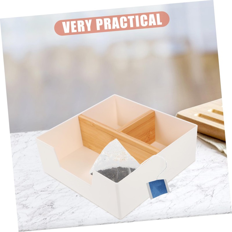 GRIRIW Desktop Tea Bag Storage Box Compartments for Coffee and