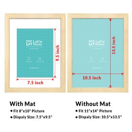 LaVie Home 11x14 Picture Frame Beige Oak Wood Poster Frame, Display Pictures 8x10 with Mat or 11x14 Without Mat, Stable Frame and Polished Plexiglass, Horizontal and Vertical Format of The Walls