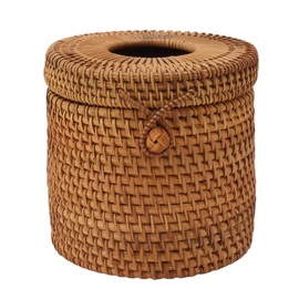 Buachois Rattan Tissue Box Cover,Round Decorative Woven Tissue Box,Rattan Napkin Tissue Holder for Livingroom Bedroom Table Home Car Office Decor
